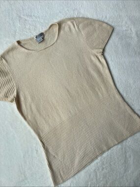 Worth Cream Short-Sleeve Cashmere Ribbed-Knit sweater